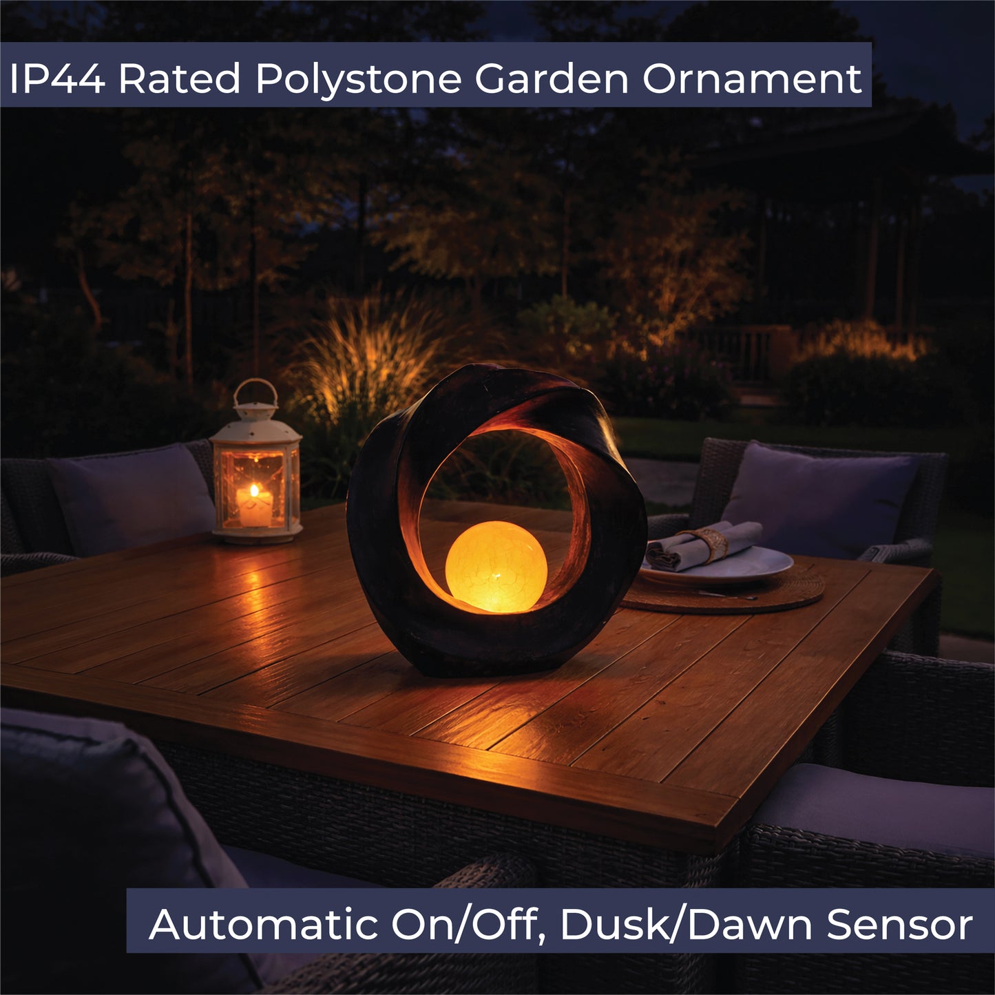Luxform Lighting Crescent Solar Powered Polystone Garden Ornament