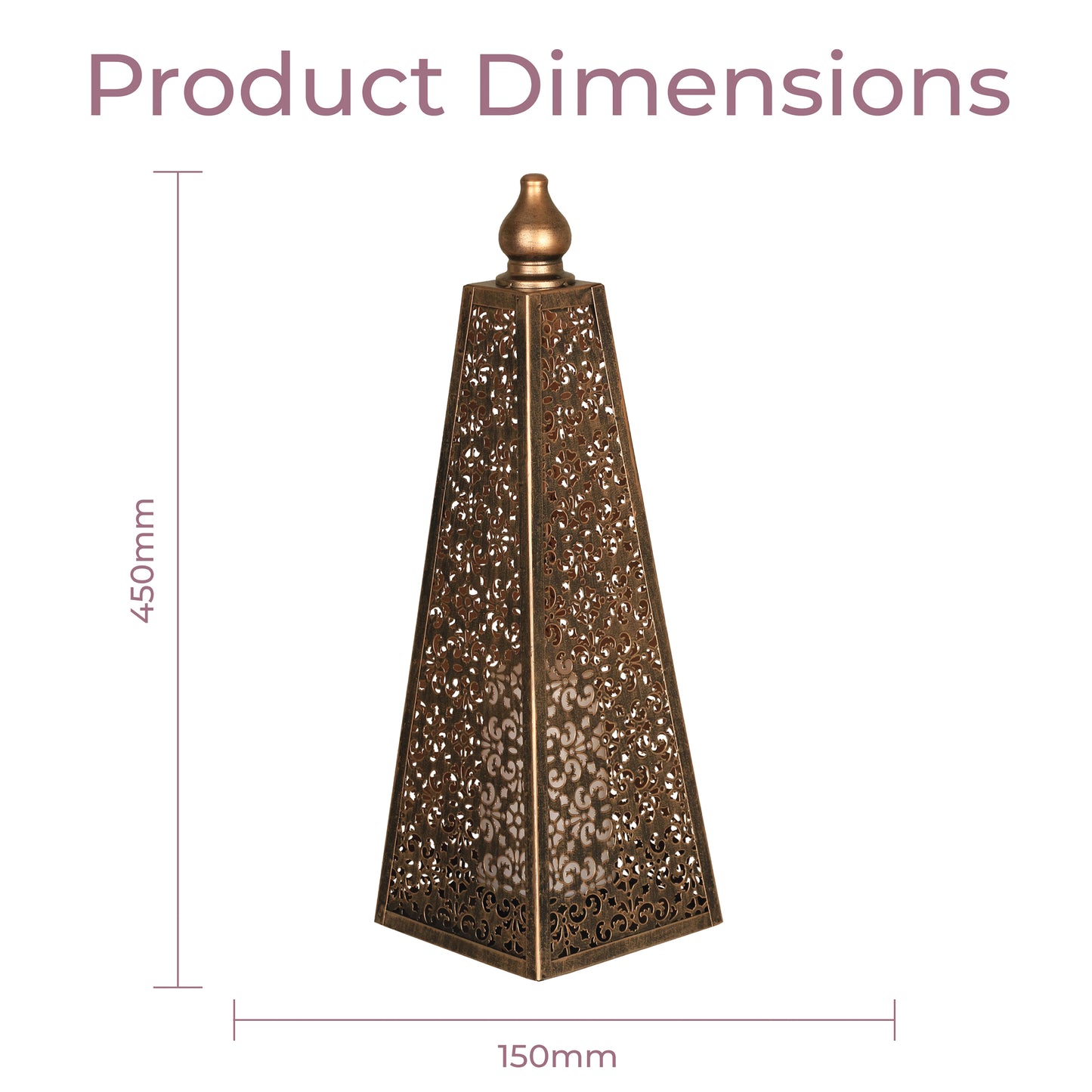 Luxform Lighting 45CM Battery Powered Metal Luxor Style Pyramid Flame Light With Remote Control and 24HR Timer