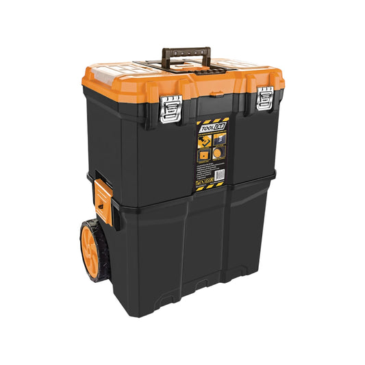 Tool Lab 2 Tier Rolling Tool Box with Wheels – Portable Lockable Tool Storage Box with Pull Handle