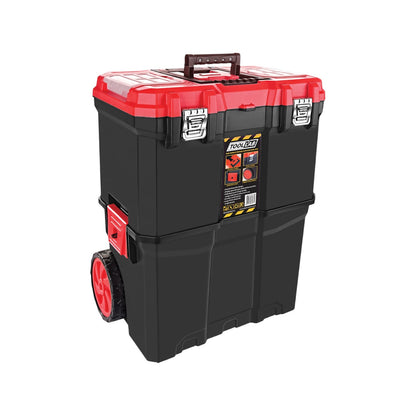 Tool Lab 2 Tier Rolling Tool Box with Wheels – Portable Lockable Tool Storage Box with Pull Handle