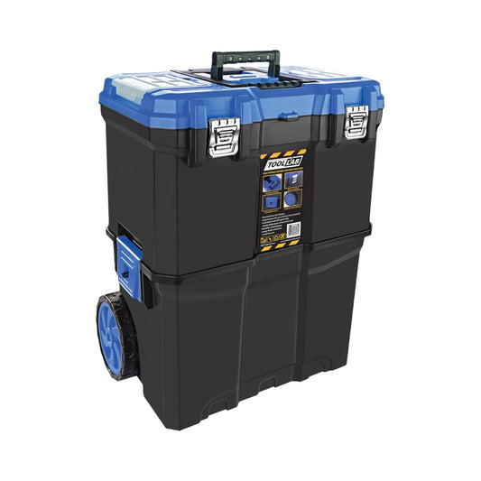 Tool Lab 2 Tier Rolling Tool Box with Wheels – Portable Lockable Tool Storage Box with Pull Handle