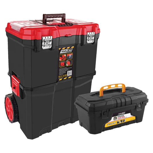 Tool Lab Mobile (Double-Decker) Tool Box With 12 Inch Plastic Toolbox Set