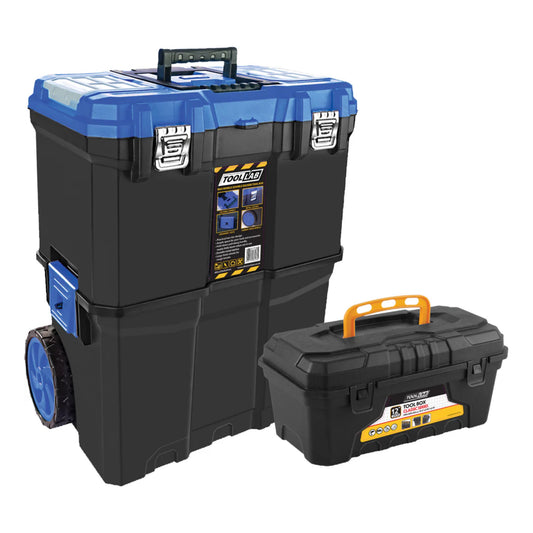 Tool Lab Mobile (Double-Decker) Tool Box With 12 Inch Plastic Toolbox Set