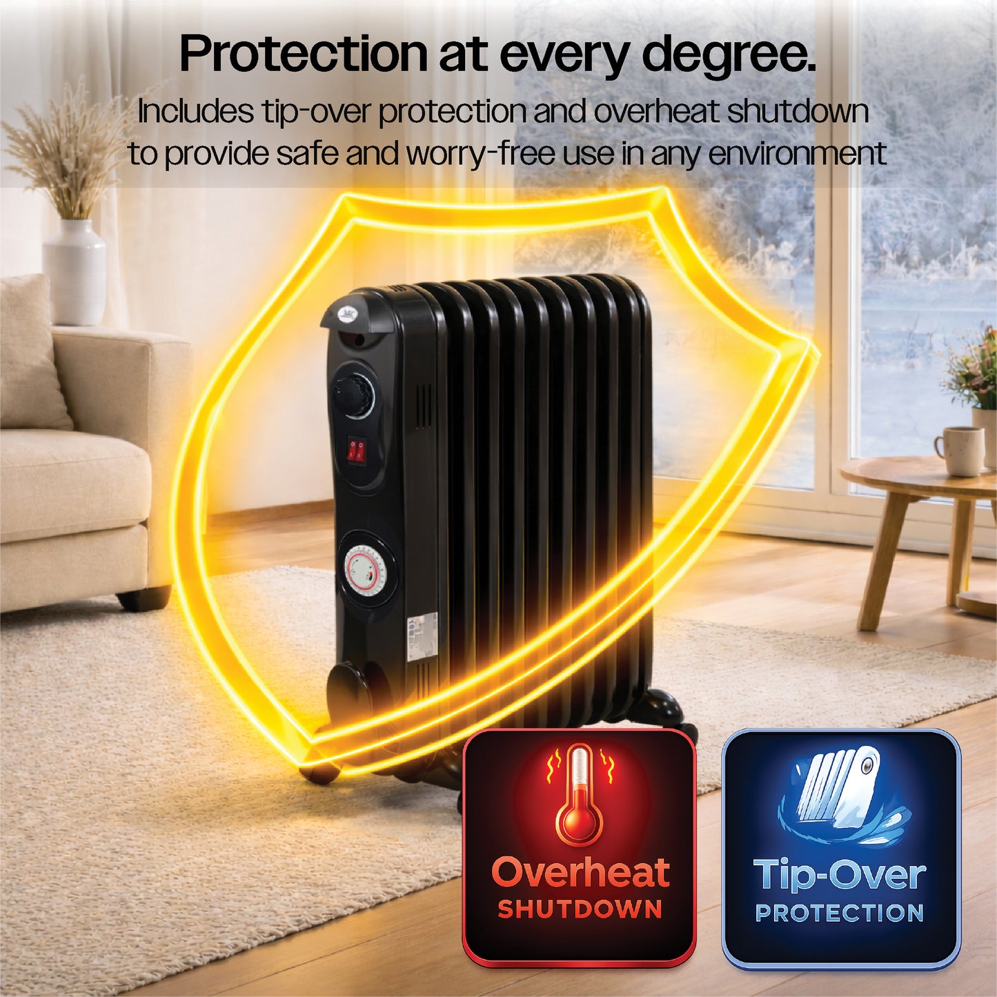 Prem‑I‑Air 2.5kW 11‑Fin Oil‑Filled Radiator with 24‑Hour Timer, Adjustable Thermostat & Overheat Safety Protection – Portable Electric Heater (Black)
