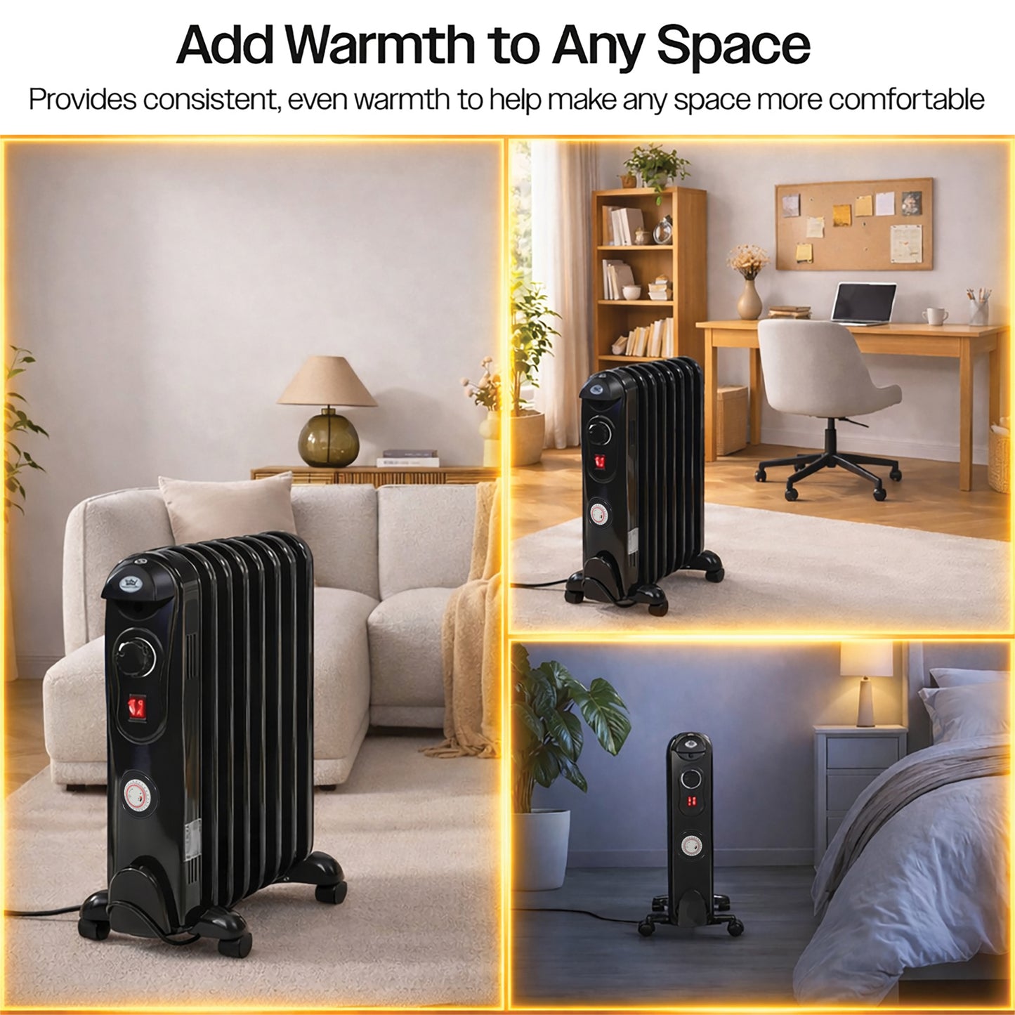 Prem‑I‑Air 2.5kW 11‑Fin Oil‑Filled Radiator with 24‑Hour Timer, Adjustable Thermostat & Overheat Safety Protection – Portable Electric Heater (Black)