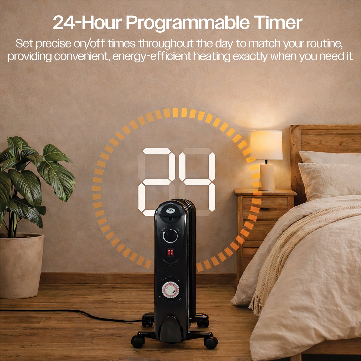 Prem‑I‑Air 2.5kW 11‑Fin Oil‑Filled Radiator with 24‑Hour Timer, Adjustable Thermostat & Overheat Safety Protection – Portable Electric Heater (Black)
