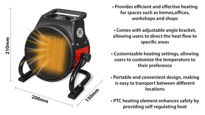 Prem‑I‑Air 2kW PTC Fan Heater – Portable Fast‑Heat Ceramic Room Heater with Adjustable Thermostat