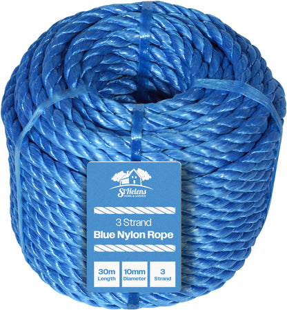 3 Strand 10mm Nylon Rope Blue 30m