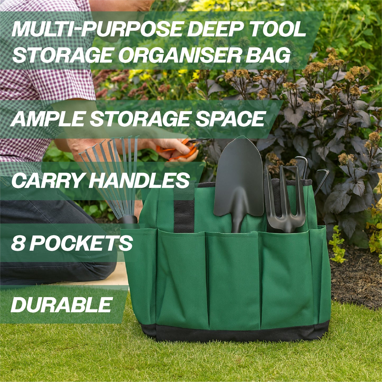 St Helens Home and Garden Multi-Purpose Deep Tool Storage Organiser Bag With Carry Handles and Side Pockets