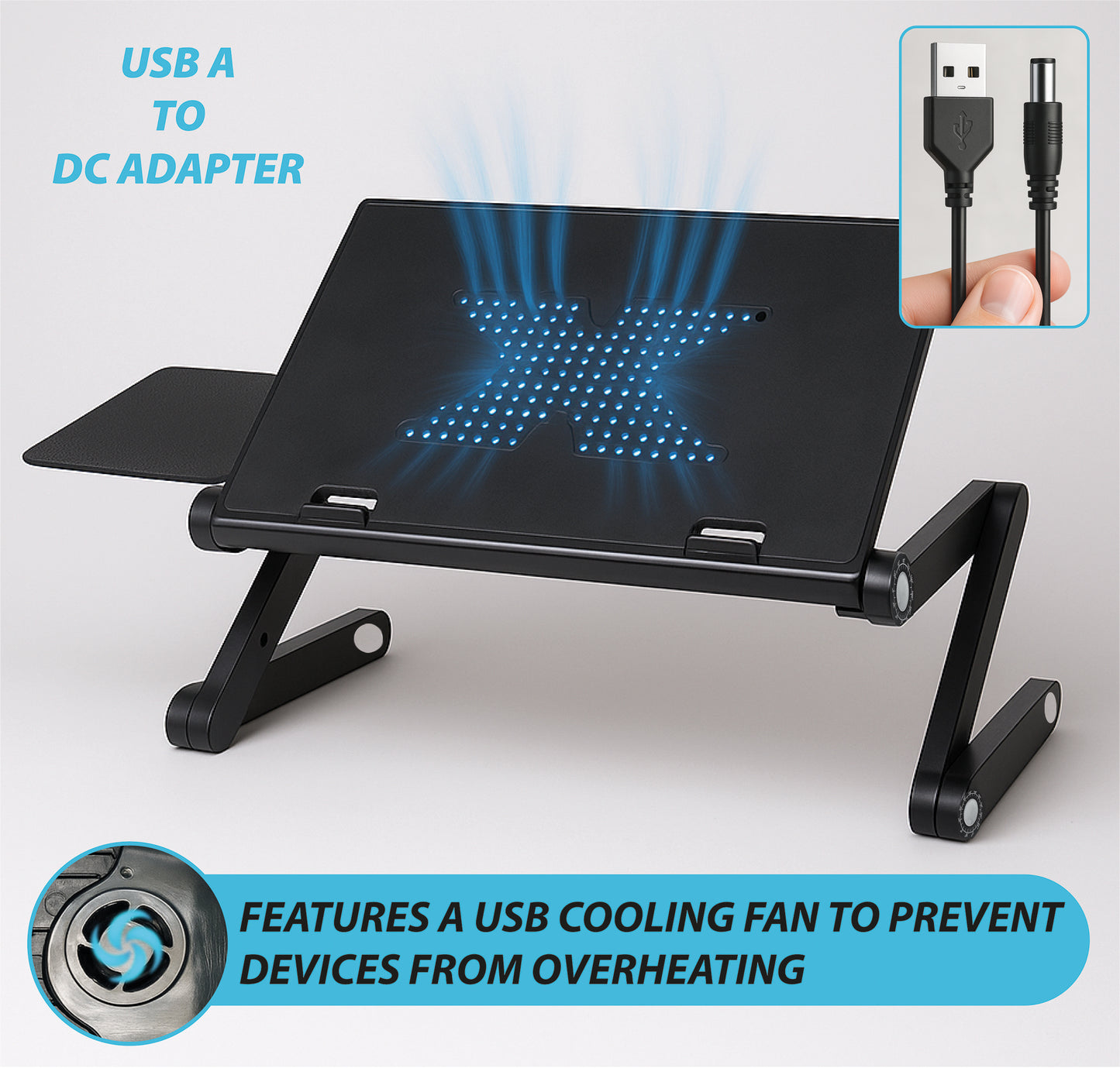 NJS Adjustable Laptop/Tablet Stand with USB fans and Mouse Holder