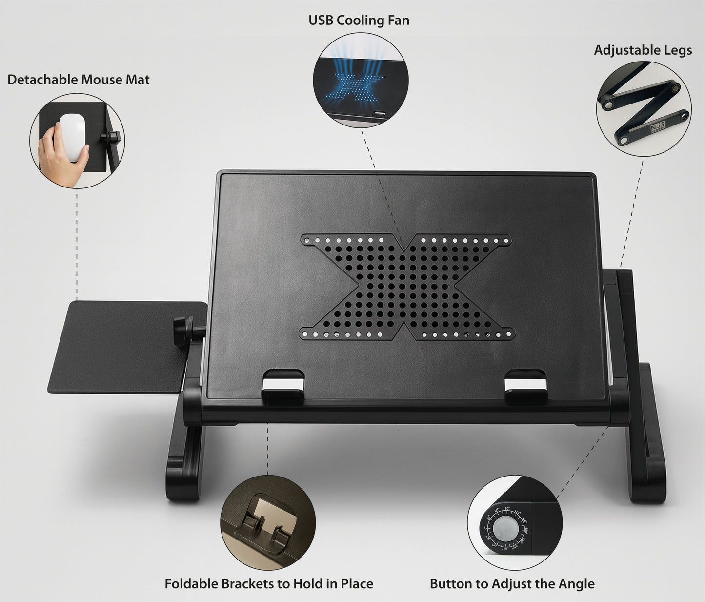 NJS Adjustable Laptop/Tablet Stand with USB fans and Mouse Holder