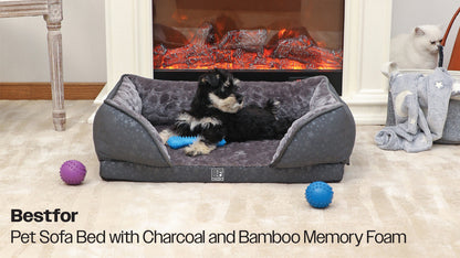 Orthopedic Couch Pet Bed with Egg Crate Bamboo and Memory Foam, Medium - Charcoal