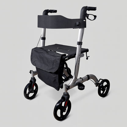 Lightweight Aluminium Rollator with Seat, Backrest & Bag – Adjustable Height, Folding 4-Wheel Walker (8.95kg)