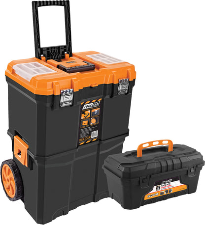 Tool Lab Mobile (Double-Decker) Tool Box With 12 Inch Plastic Toolbox Set