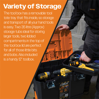 Tool Lab Mobile (Double-Decker) Tool Box With 12 Inch Plastic Toolbox Set