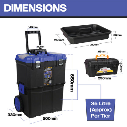 Tool Lab Mobile (Double-Decker) Tool Box With 12 Inch Plastic Toolbox Set