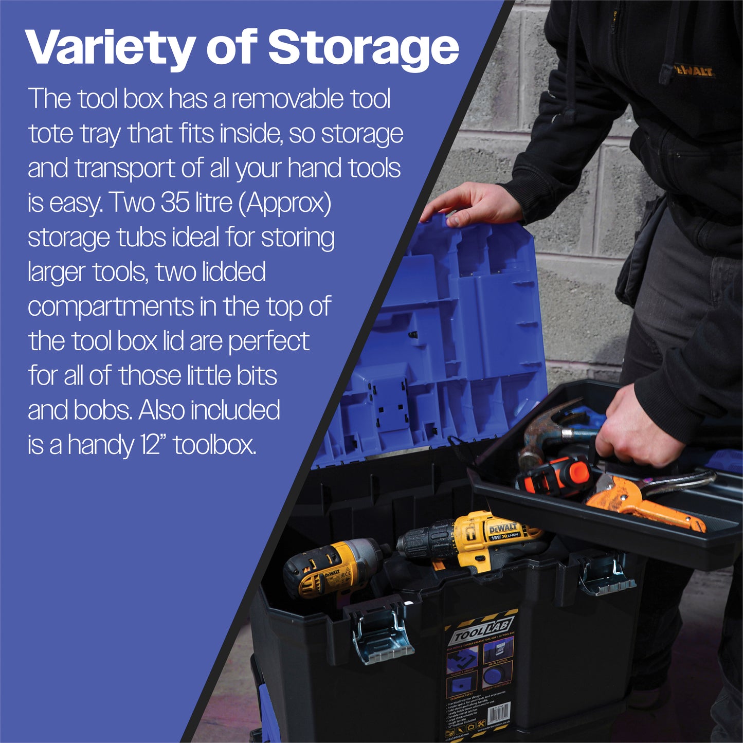 Tool Lab Mobile (Double-Decker) Tool Box With 12 Inch Plastic Toolbox Set