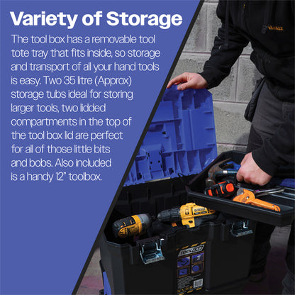 Tool Lab Mobile (Double-Decker) Tool Box With 12 Inch Plastic Toolbox Set