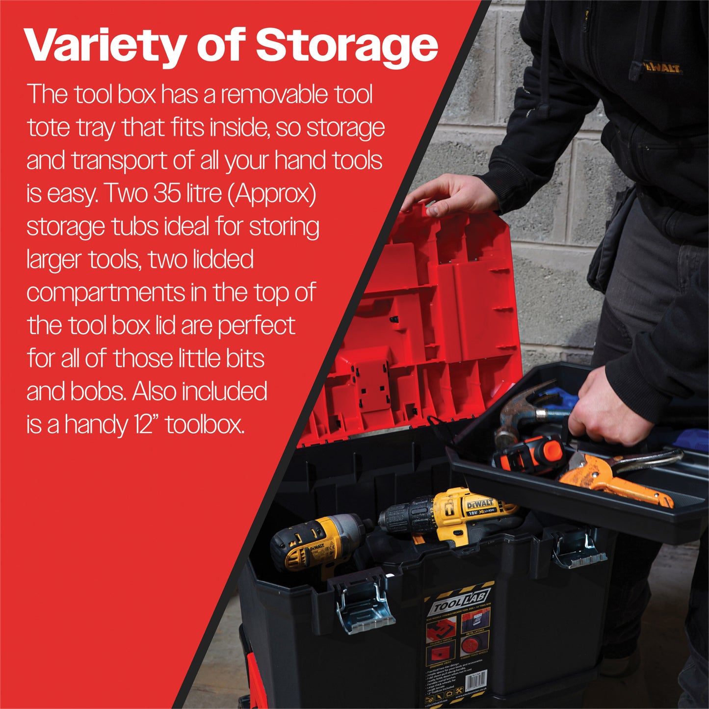 Tool Lab Mobile (Double-Decker) Tool Box With 12 Inch Plastic Toolbox Set