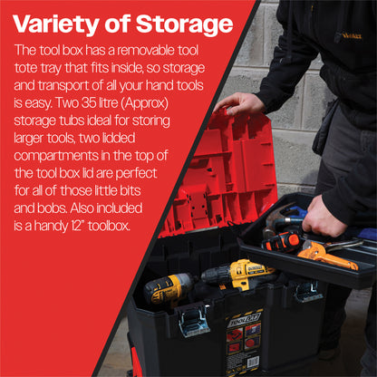 Tool Lab Mobile (Double-Decker) Tool Box With 12 Inch Plastic Toolbox Set
