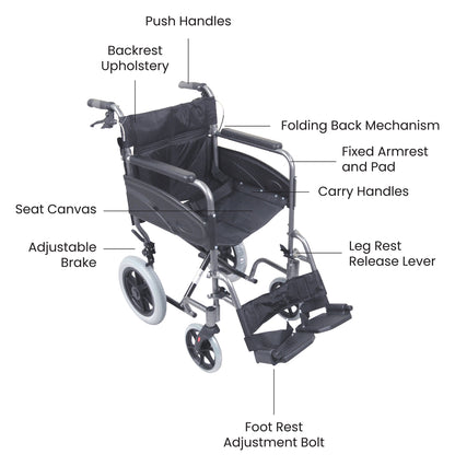 Aidapt Lightweight Folding Aluminium Transit Travel Wheelchair