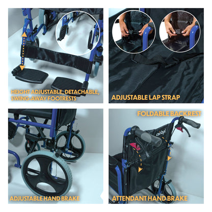 Compact Transport Aluminium Wheelchair (Blue)