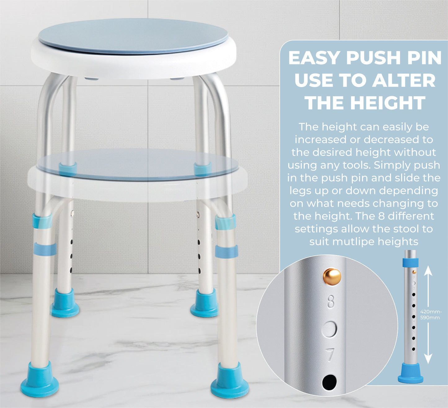Aidapt Rotating Bath Stool 360° – Adjustable Shower Seat, Non‑Slip, Lightweight Bathroom Safety Aid