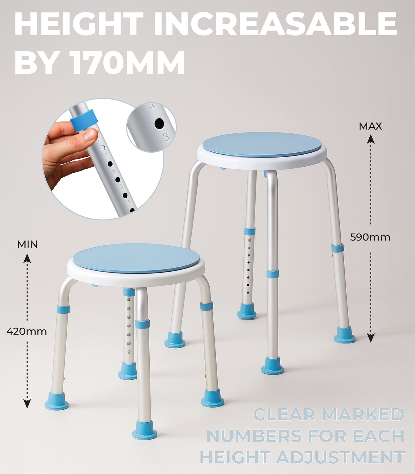 Aidapt Rotating Bath Stool 360° – Adjustable Shower Seat, Non‑Slip, Lightweight Bathroom Safety Aid
