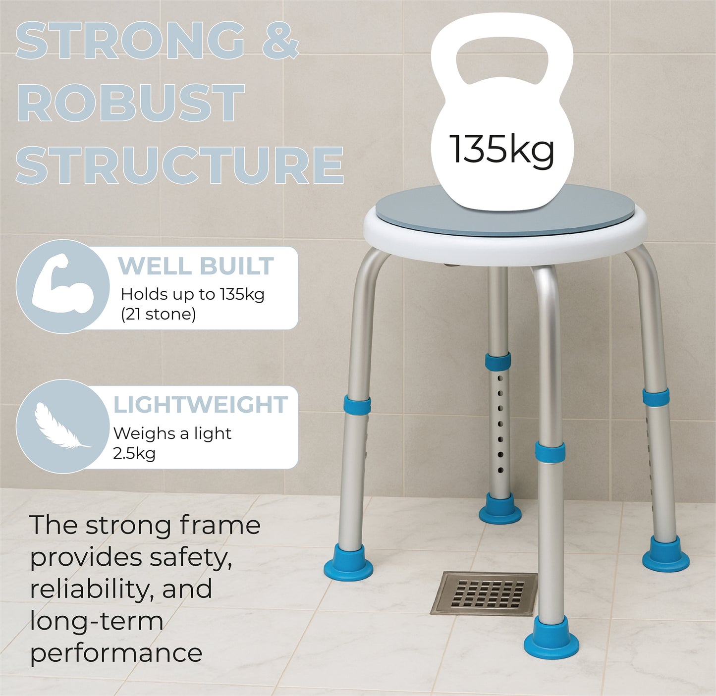 Aidapt Rotating Bath Stool 360° – Adjustable Shower Seat, Non‑Slip, Lightweight Bathroom Safety Aid