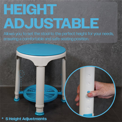 Lightweight Shower Stool with Rotating Seat and Removable Tray