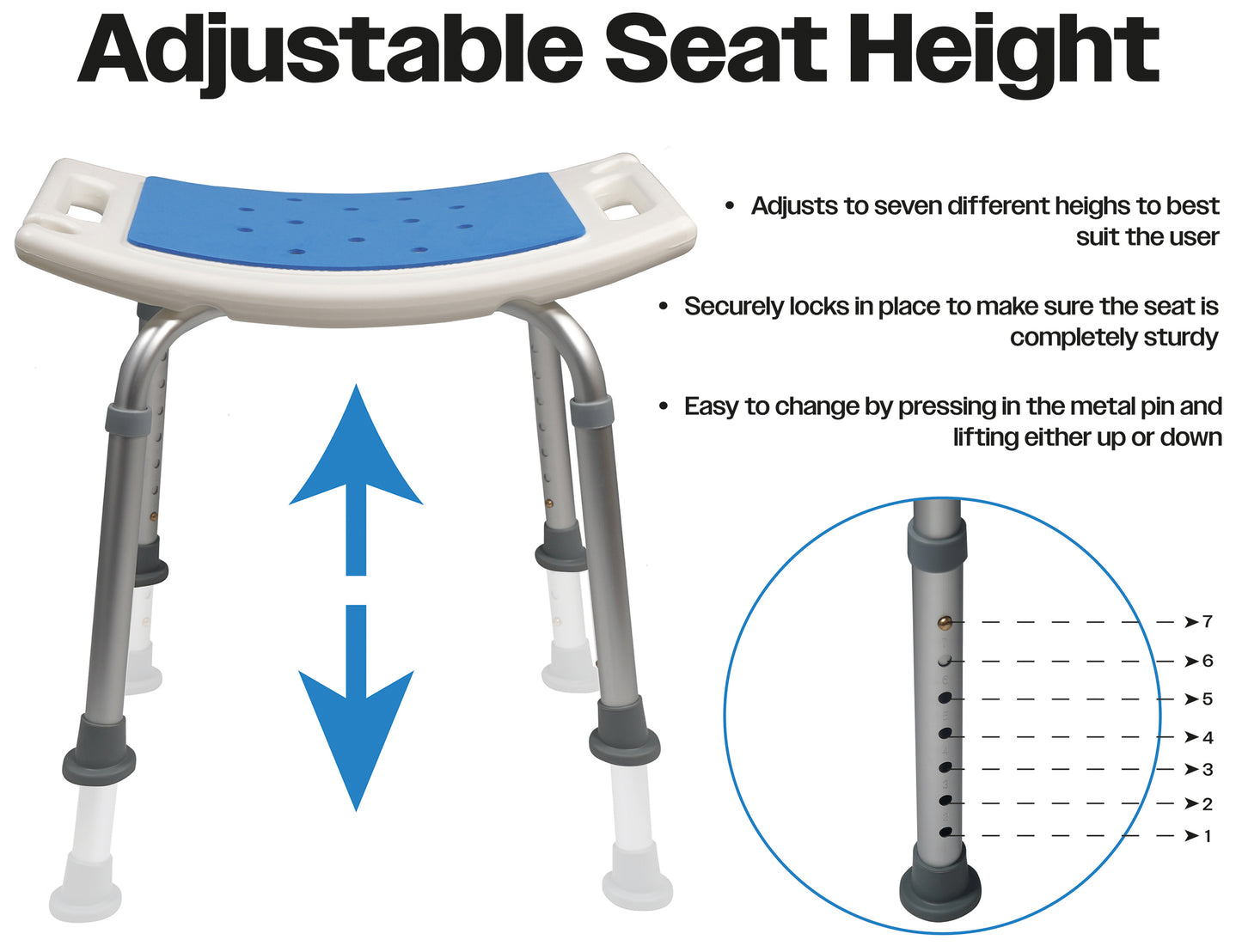 Aidapt Adjustable Non-Slip Shower Stool with Padded Seat