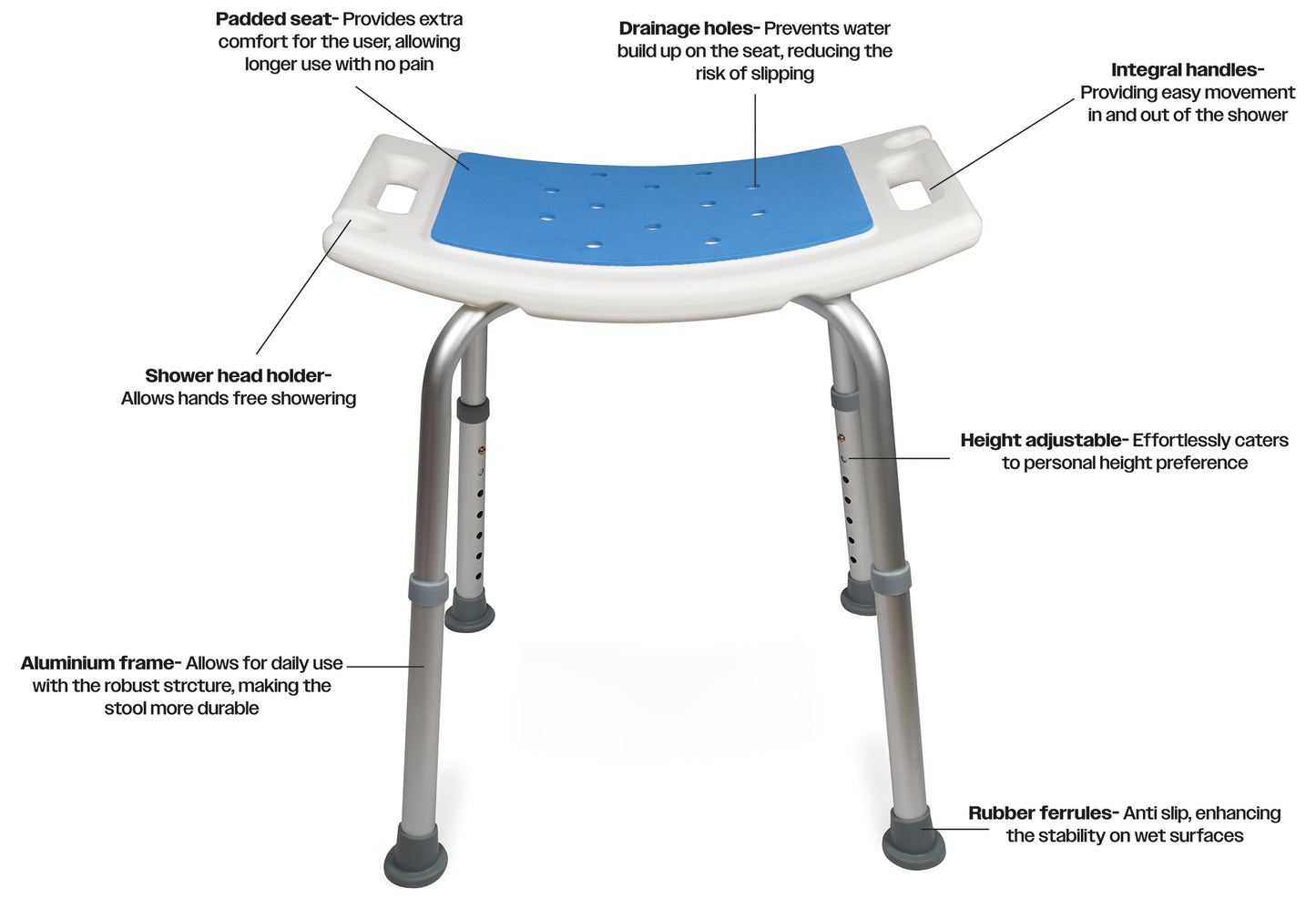 Aidapt Adjustable Non-Slip Shower Stool with Padded Seat