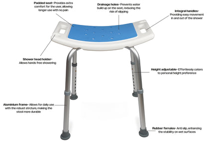 Aidapt Adjustable Non-Slip Shower Stool with Padded Seat