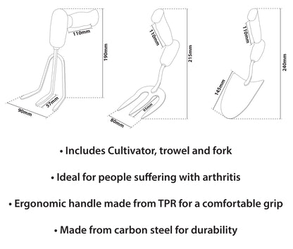 3 Piece Ergonomic Handled Gardening Set
