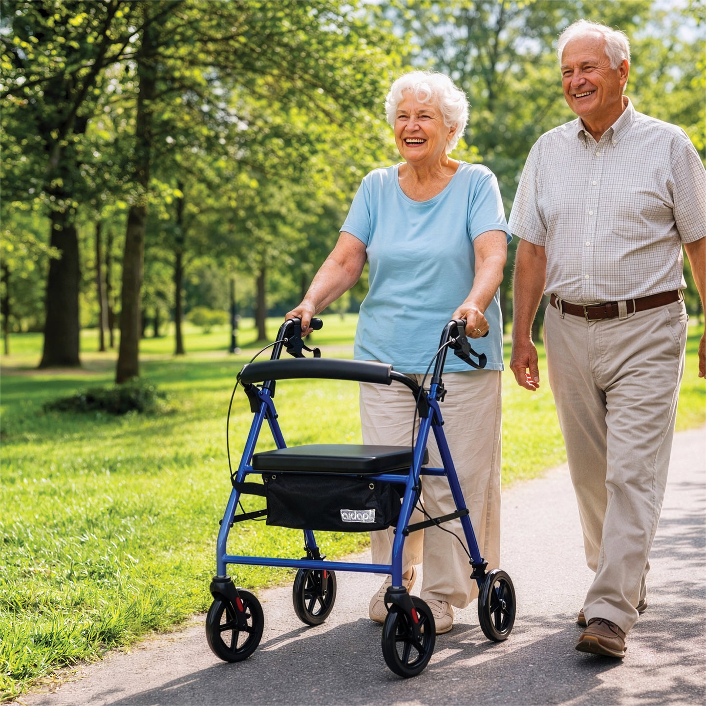 Aidapt Steel Folding Rollator Walker with Padded Seat & 8" Puncture-Proof Wheels