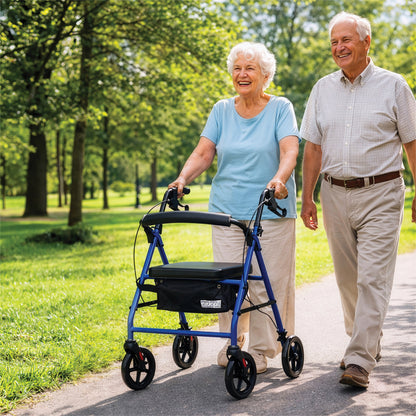 Aidapt Steel Folding Rollator Walker with Padded Seat & 8" Puncture-Proof Wheels