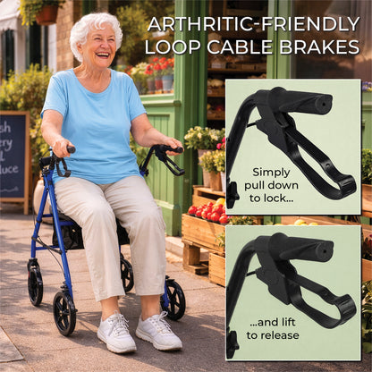 Aidapt Steel Folding Rollator Walker with Padded Seat & 8" Puncture-Proof Wheels