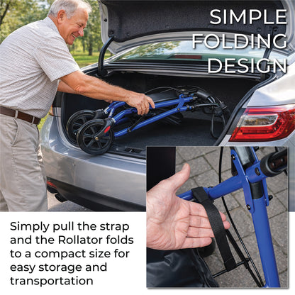 Aidapt Steel Folding Rollator Walker with Padded Seat & 8" Puncture-Proof Wheels