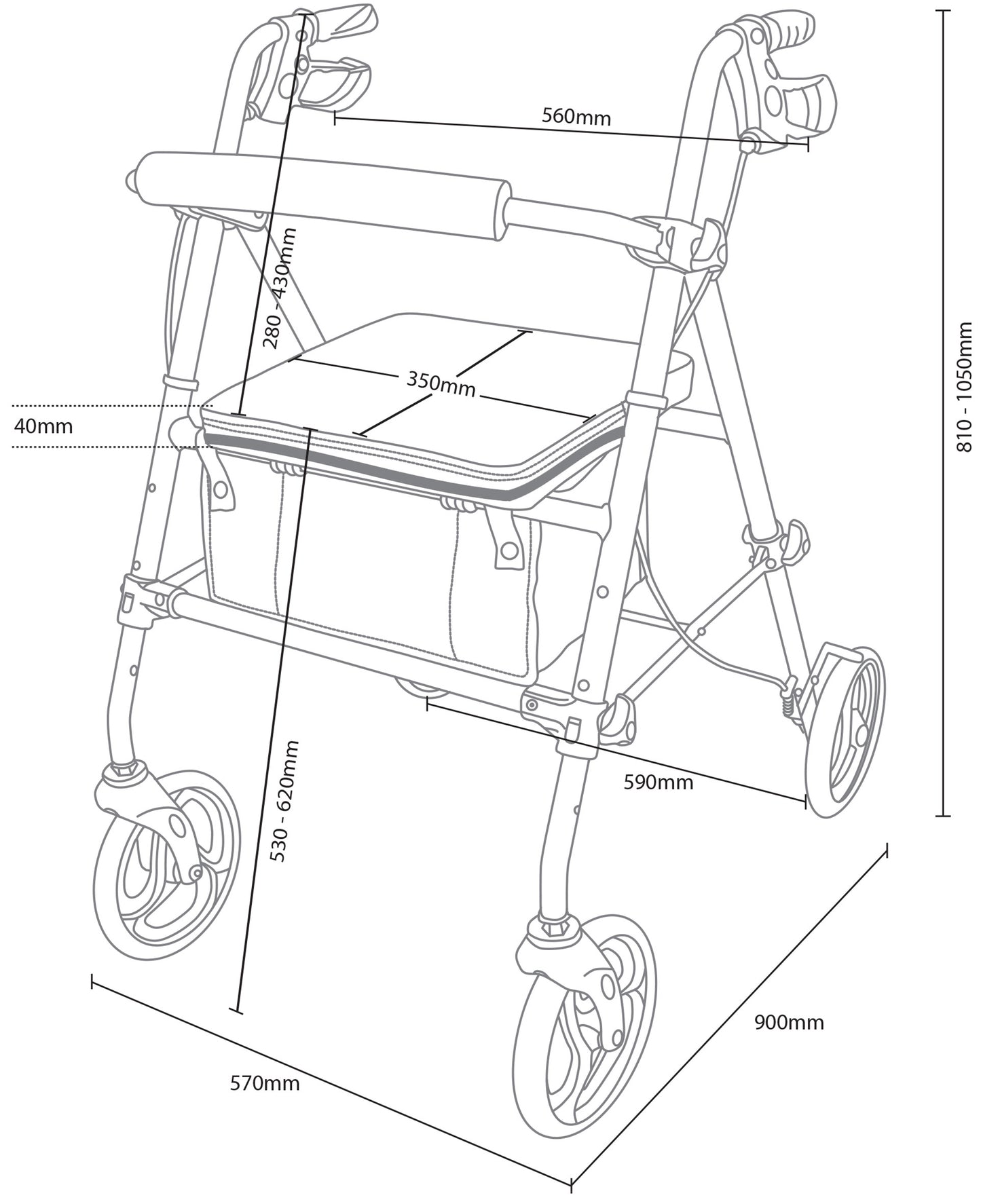 Lightweight & Durable 4-Wheel Rollator Walker (Silver)