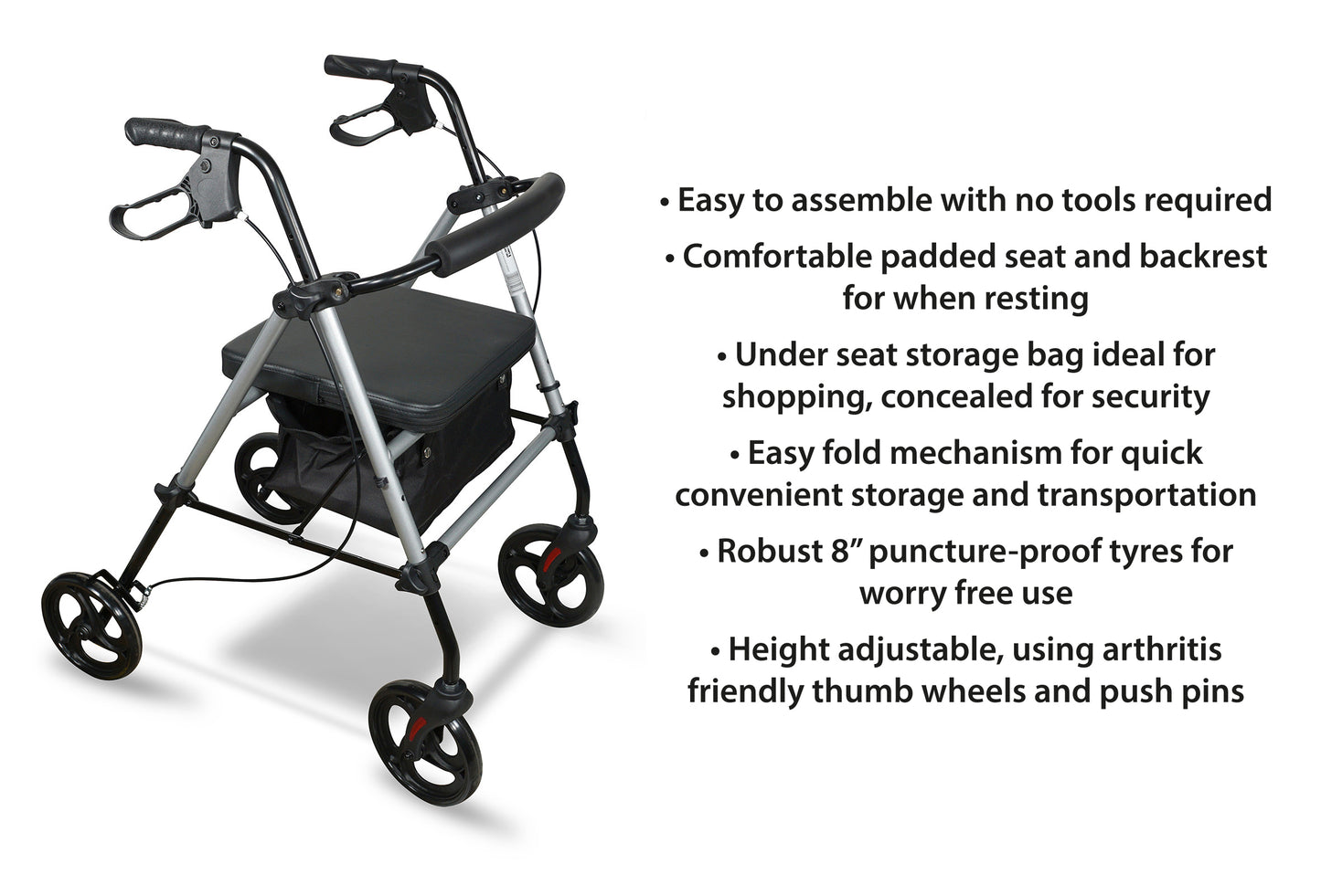Lightweight & Durable 4-Wheel Rollator Walker (Silver)