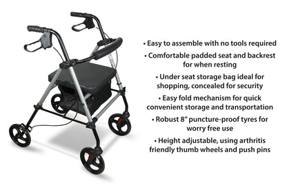 Lightweight & Durable 4-Wheel Rollator Walker (Silver)