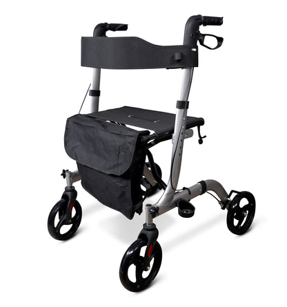 Lightweight Aluminium Rollator with Seat, Backrest & Bag – Adjustable Height, Folding 4-Wheel Walker (8.95kg)